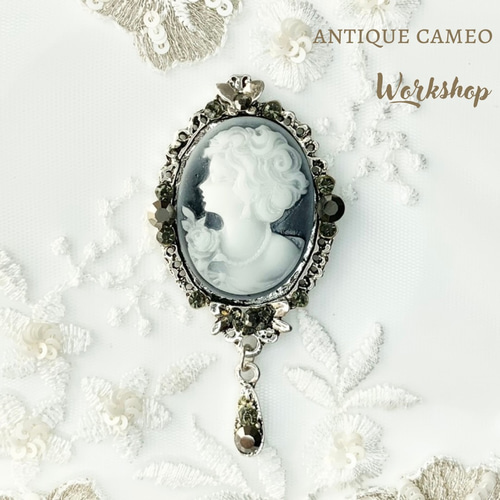☆再入荷☆【1pc】アンティークシルバーカメオb ビジュー・クリスタル