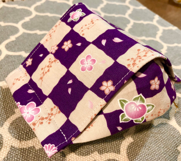 [送料無料]舟形マスク/桜と紫市松 2枚目の画像