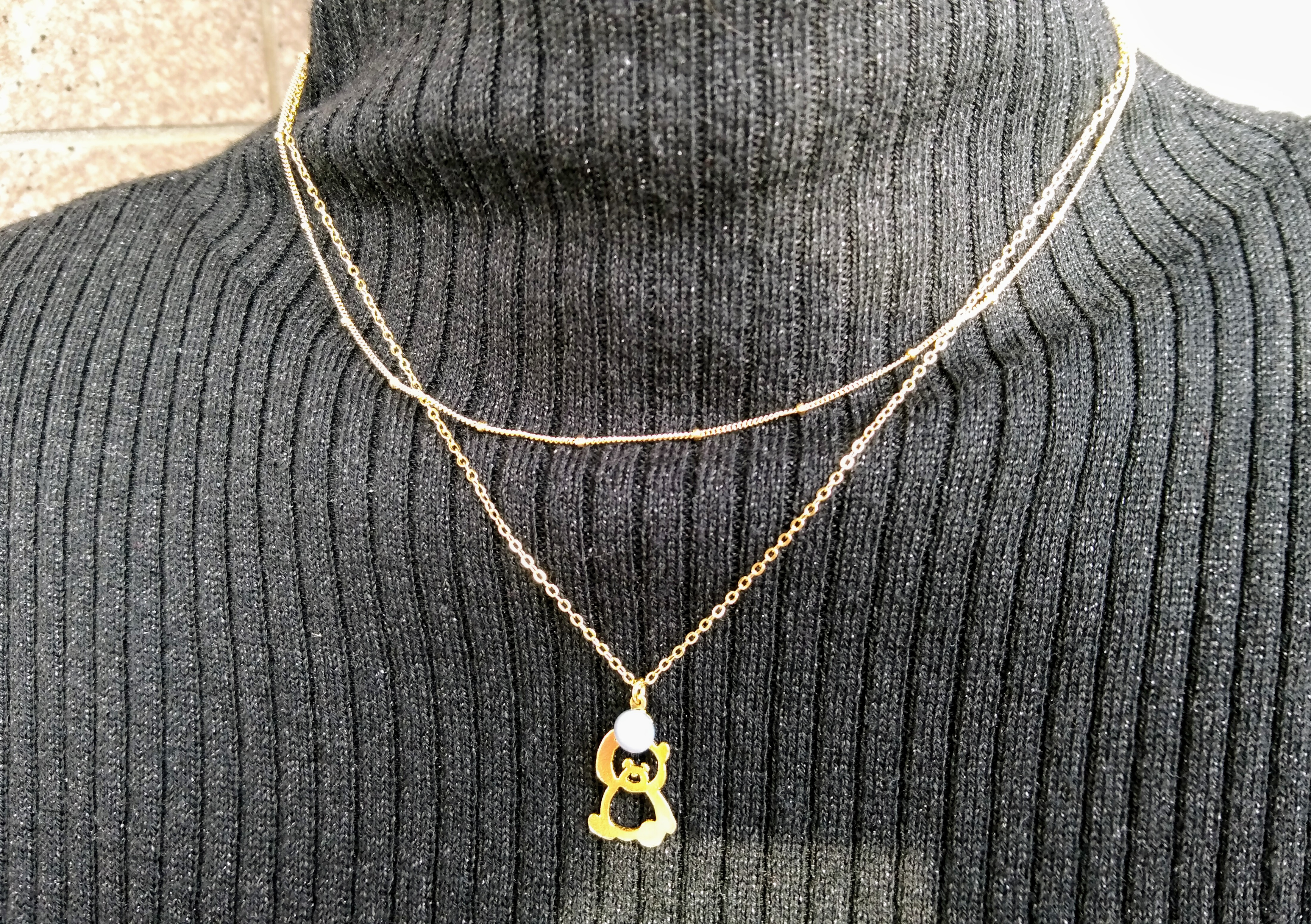 【creema限定セット K14GF】くまのネックレスとステーションネックレス ゴールドフィルド 重ね付け