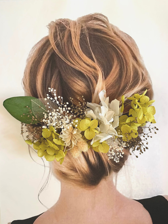 Fresh pear 01紫陽花ヘッドアクセサリー　ドライフラワー&プリザーブドの髪飾り　結婚式和装やドレス、振袖ヘアに 1枚目の画像