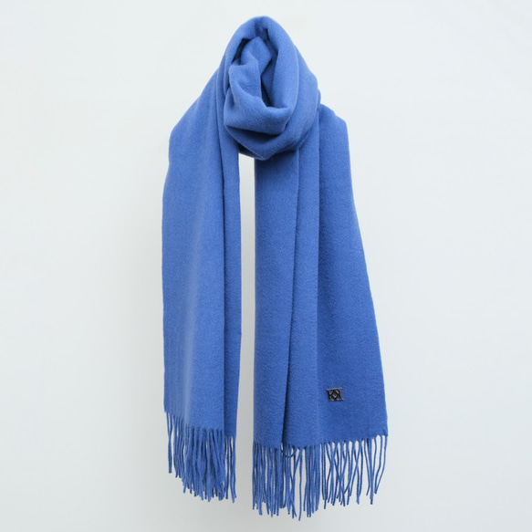 純羊毛素色圍巾 - 灰藍 第1張的照片