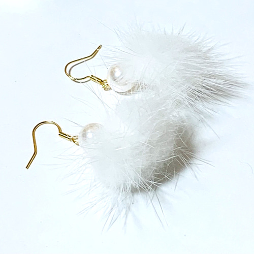 ミンクファーピアス パールピアス ファーピアス ミンクファーピアス フックピアス パールピアス イヤリング ノンホール