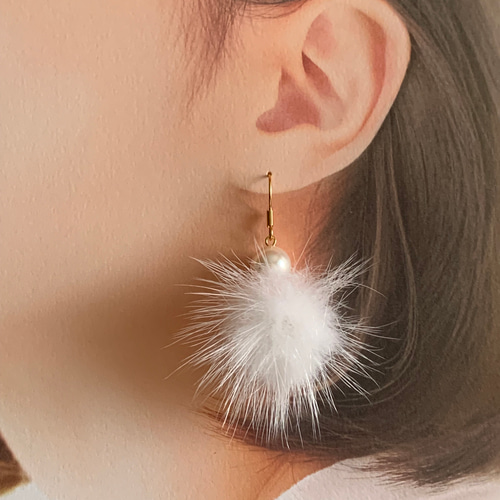 ミンクファーピアス パールピアス ファーピアス ミンクファーピアス パールピアス ファーピアス