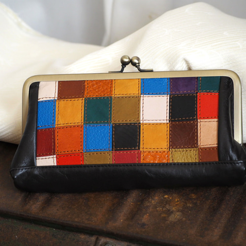 ミナペルホネン ハンドメイド マチあり親子長財布がま口パッチワーク