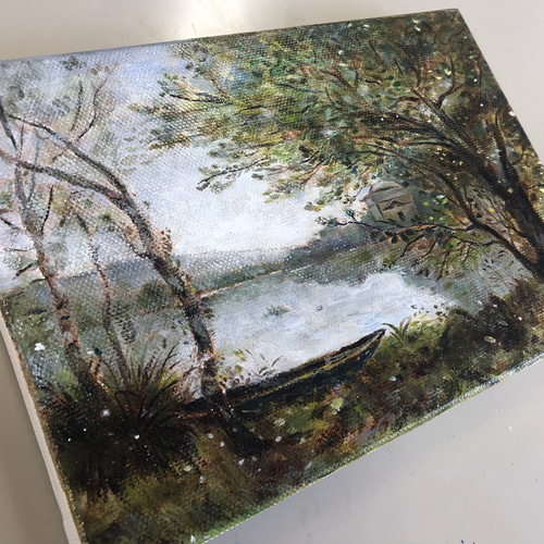 風景画 真作保証】樋口善造 Zenzo Higuchi 「秋の桧原湖」油彩 4号 風景