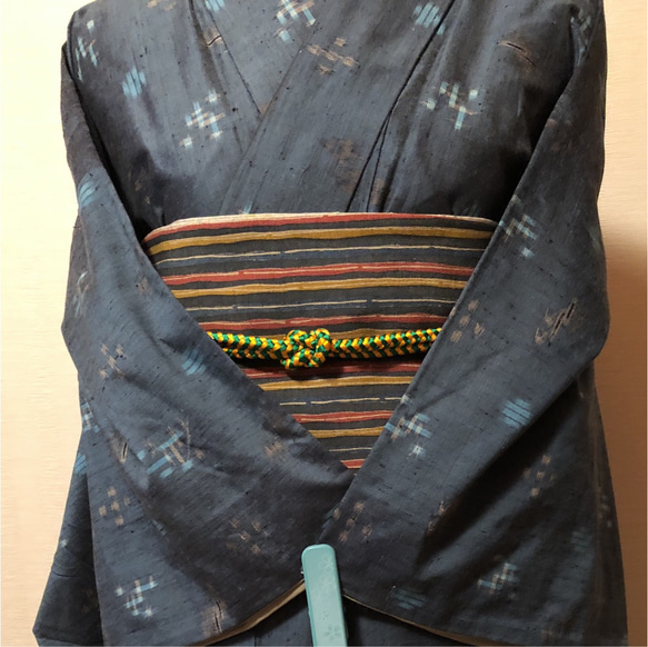半幅帯 着物リメイク(浜紬×紬) 3枚目の画像