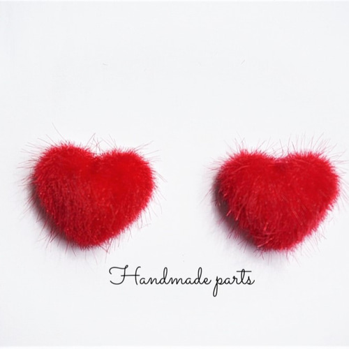 ふわふわファーのハートカボション デコパーツ Handmade parts工房 