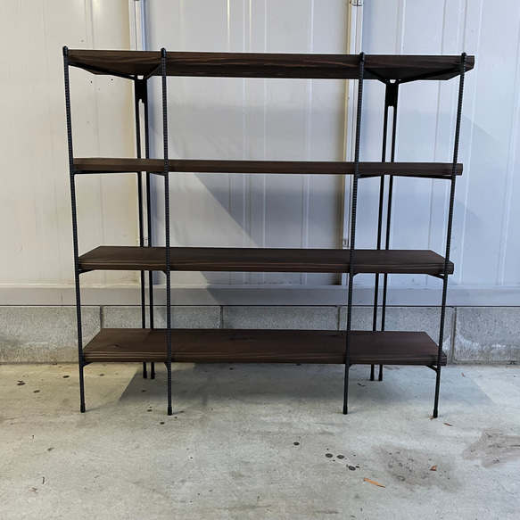 手作りアイアン家具 アイアンシェルフ 折り畳みラック 西海岸インテリア 幅100cm ダークブラウン　4段 5cm