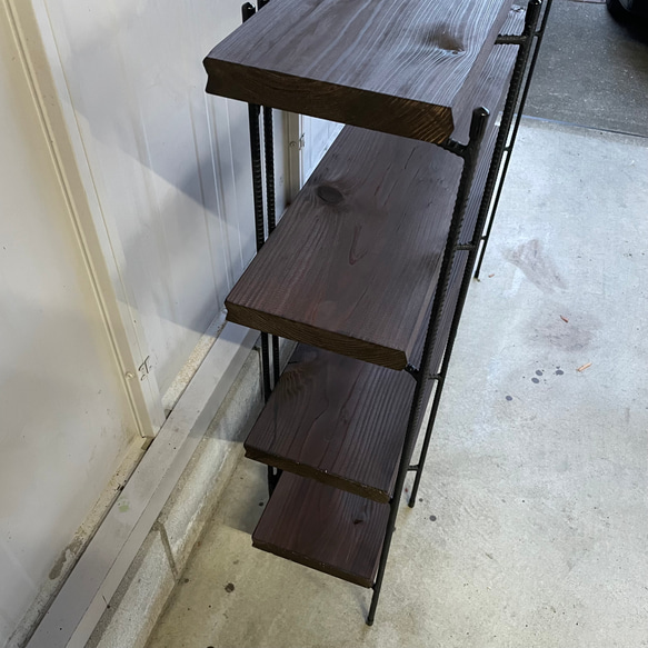 手作りアイアン家具 アイアンシェルフ 折り畳みラック 西海岸インテリア 幅100cm ダークブラウン　4段 5cm