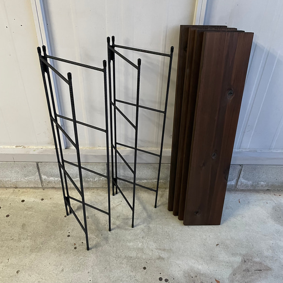 手作りアイアン家具 アイアンシェルフ 折り畳みラック 西海岸インテリア 幅100cm ダークブラウン　4段 5cm