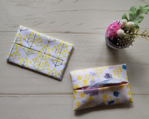 2枚セット☆ミモザ柄の子供用ポケットティッシュケース カバー 小さめ