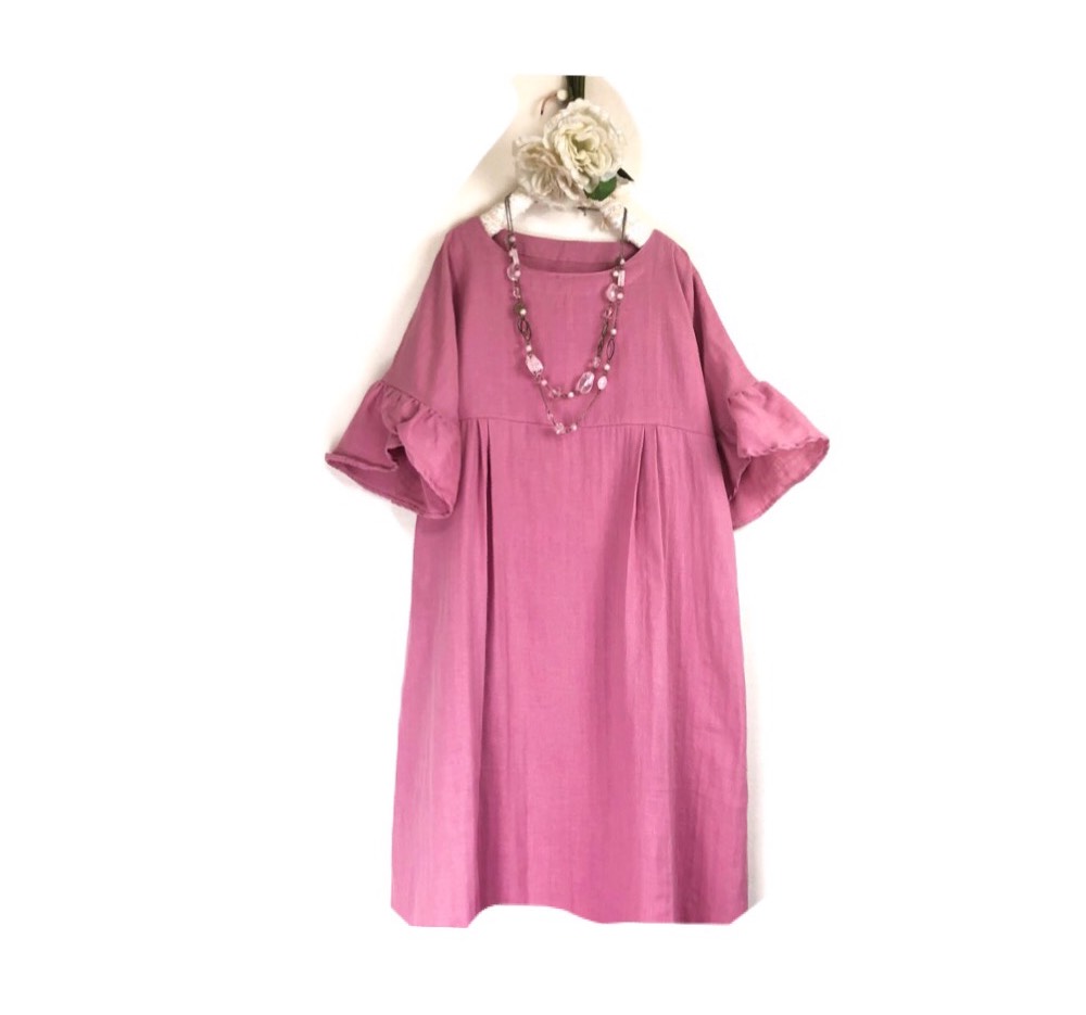 ❤️ふわふわ大人のダブルガーゼ ❤️ダブルタック❤️フリル袖❤️フェアリーピンク❤️お色変更可能