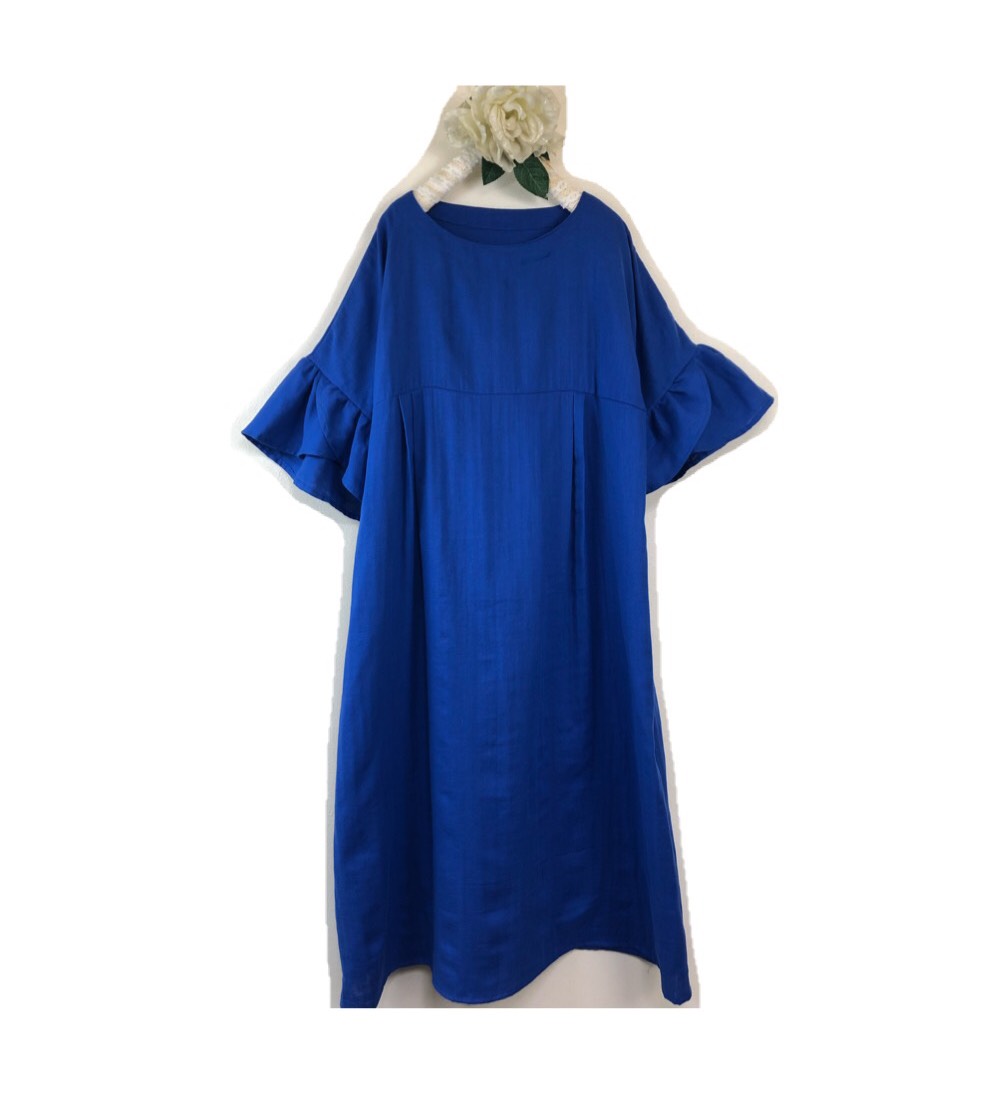 ❤️ふわふわ大人のダブルガーゼ ❤️【ロング丈】ダブルタック❤️フリル袖❤️ロイヤルブルー❤️お色変更可能 6,600円