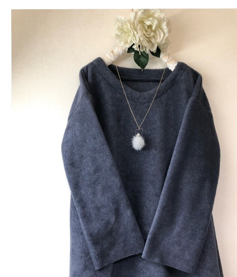 新色＊ふんわりあったか メルトンフリース ロング丈ワンピース❄️着る毛布的暖かさ❄️身幅調整可❄️ネイビーグレー