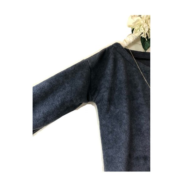新色＊ふんわりあったか メルトンフリース ロング丈ワンピース❄️着る毛布的暖かさ❄️身幅調整可❄️ネイビーグレー 4枚目の画像
