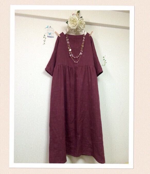 しっとり大人のWガーゼ☆ローズギャザーのロング丈【色変更ok‼️】