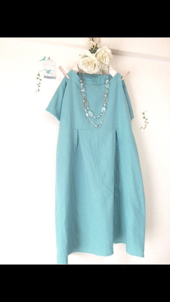 成人使用的蓬鬆雙層紗布♪水藍色洋裝（短袖❣️） 第2張的照片