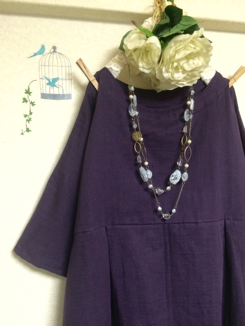 ふわふわ大人のダブルガーゼ【6〜7分袖】パープル(身幅調整/色変更ok‼️)