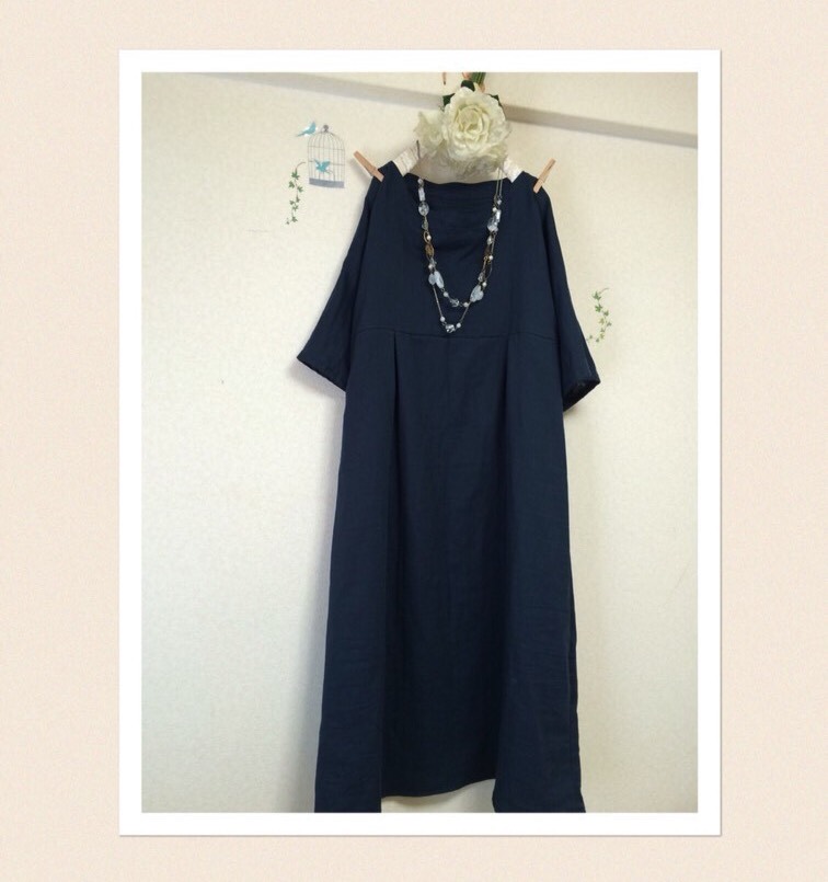 ロング丈★ふわふわ大人のダブルガーゼ【6〜7分袖】 海 (濃紺) (身幅調整/色変更ok‼️)