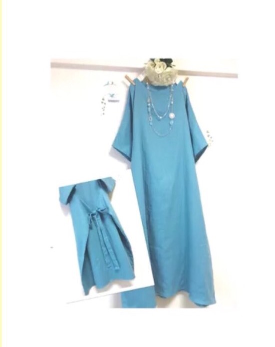 後ろリボン❣️大人のWガーゼ☆ アクアブルー / ロング丈ワンピース【色変更ok‼️】