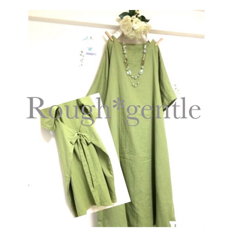 後ろリボン❣️大人のWガーゼ☆ リーフグリーン / ロング丈【色変更ok‼️】