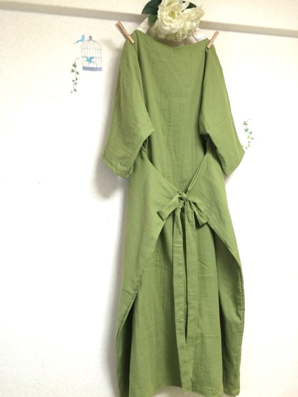 背絲帶❣️成人雙層紗布☆葉綠/長款【變色OK！！ ️】 第5張的照片