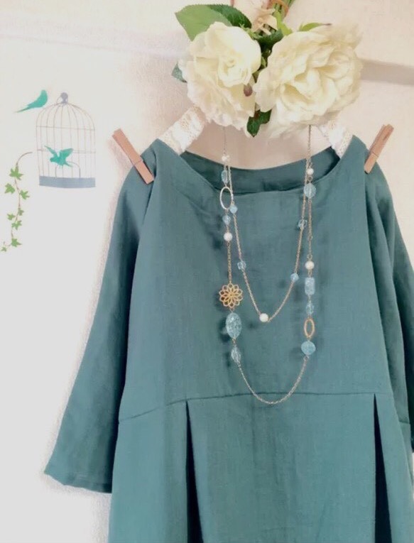 ふわふわ大人のダブルガーゼ【6〜7分袖】    ブルーグリーンワンピース(身幅調整/色変更ok‼️) 5,032円