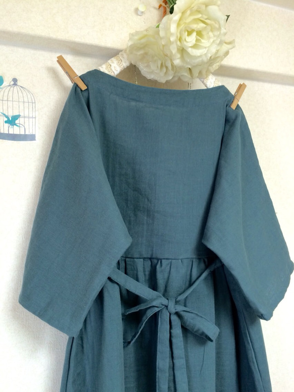 滋潤成人雙層紗布☆藍綠/褶皺長裙【變色OK！！ ️】 第4張的照片