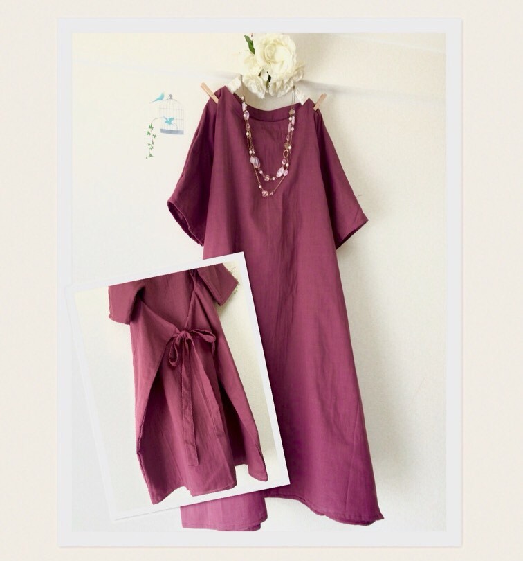 後ろリボン❣️大人のWガーゼ☆ ローズ / ロング丈【色変更ok‼️】