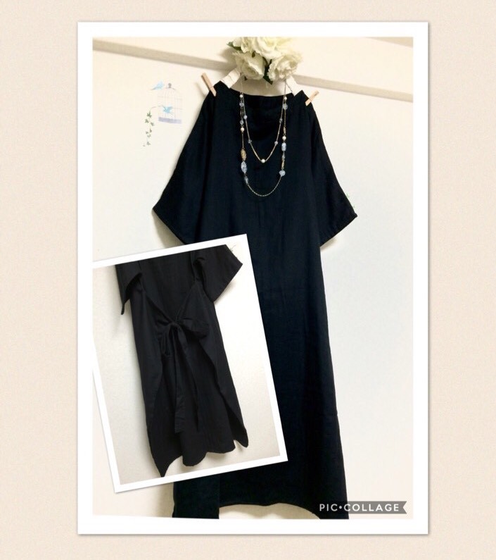 後ろリボン❣️大人のWガーゼ☆ 黒 / ロング丈【色変更ok‼️】