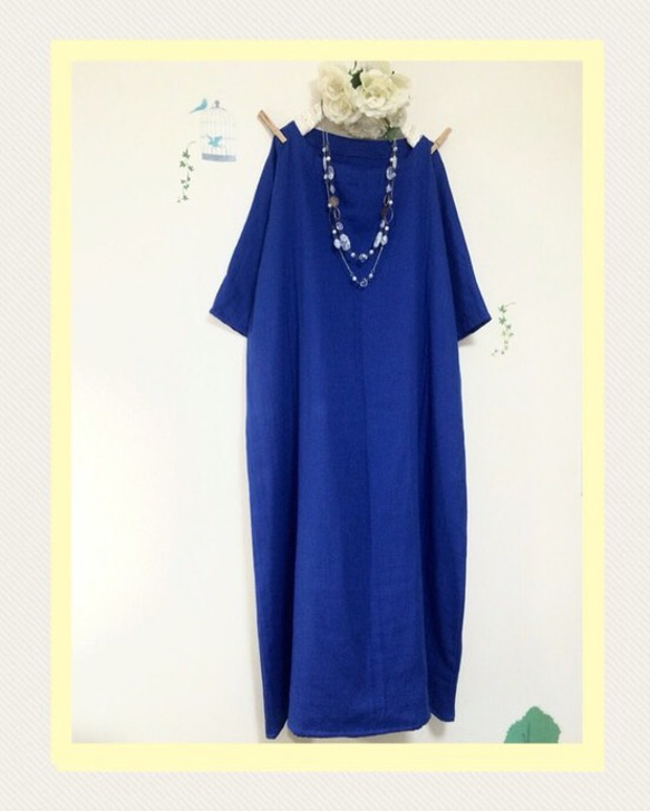 ロング丈★ふわふわ大人のWガーゼ♪ロイヤルブルー肌触り最高！(色変更ok‼️)(身幅調整可 最大90cm迄) 1枚目の画像
