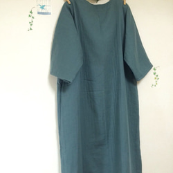 成人雙層紗布/柔軟舒適！藍綠色洋裝（變色OK‼️）（寬度可調整至90cm） 第7張的照片