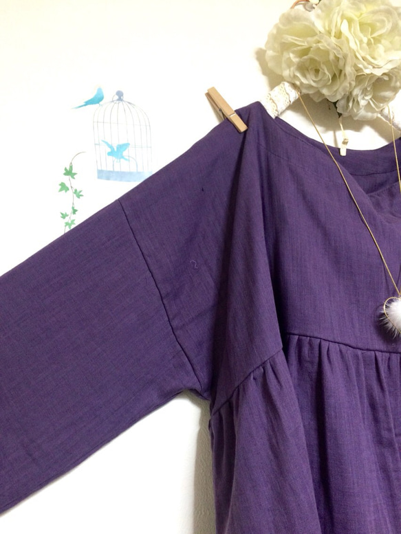 溫柔的觸摸❤️溫暖的三層紗布♪（三層紗布）聚集“長袖”淡紫色[寬度約70厘米] [可以更改顏色] 第4張的照片