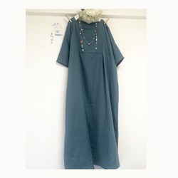 長款★成人蓬鬆雙層紗布【6-7袖】藍綠洋裝（調整寬度/換色OK‼️） 第1張的照片