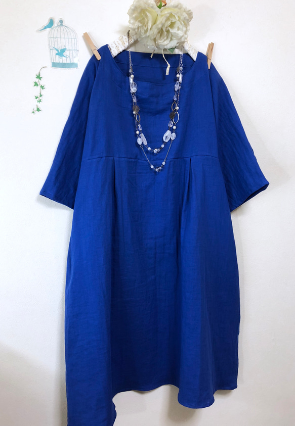 蓬鬆成人雙層紗布【6-7分袖】寶藍色（寬度調整/變色OK‼️） 第2張的照片