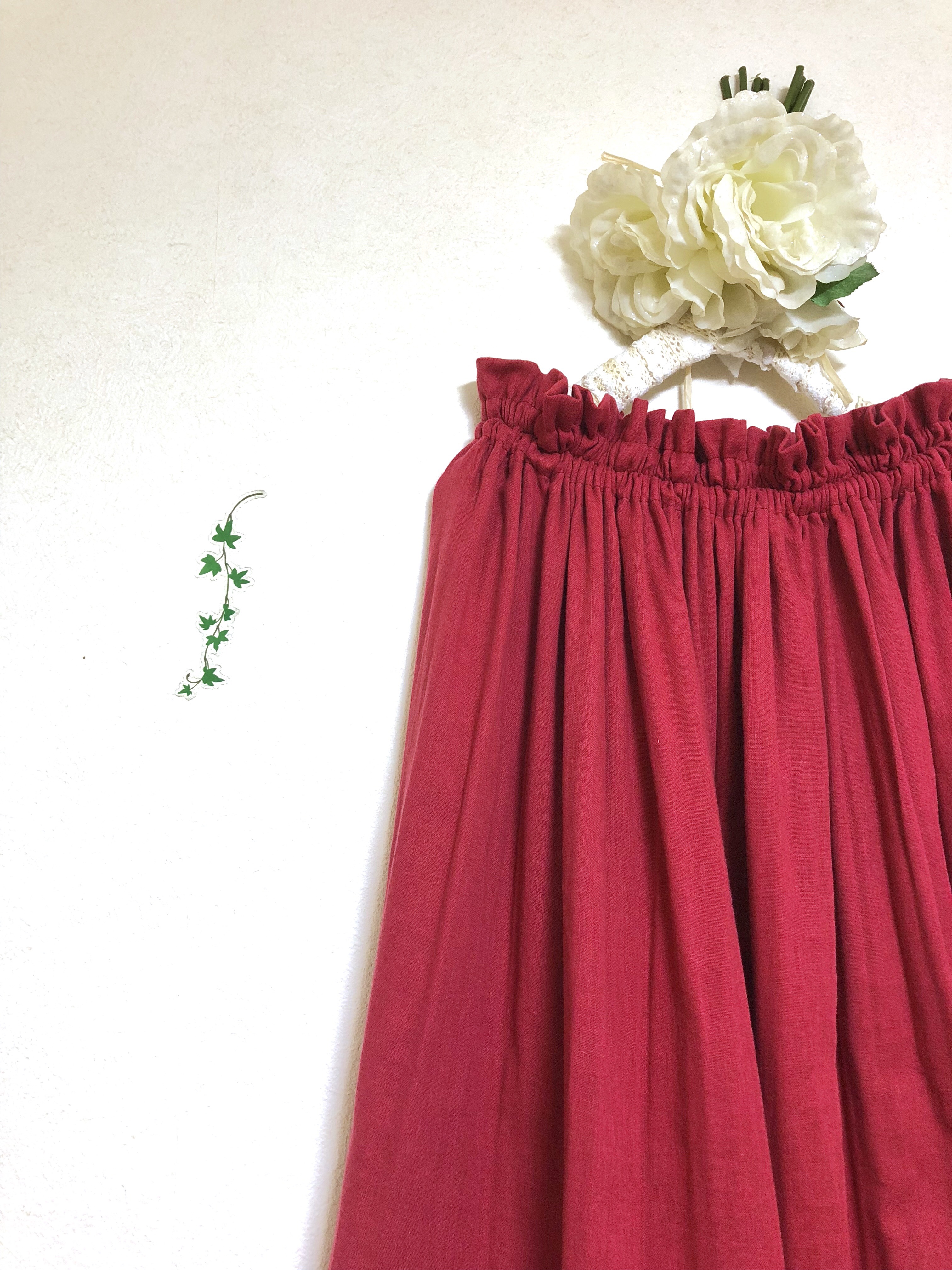 たっぷりギャザー❤️ふんわりやわらかダブルガーゼのロングスカート❤️ガーネット