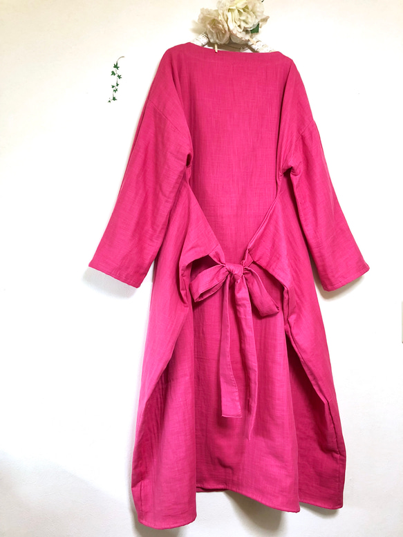 溫柔的觸感か溫暖的三層紗布（三層紗布）但也有絲帶リンン長袖ローズ玫瑰粉紅色/ 2向正面緞帶❤️ 第3張的照片