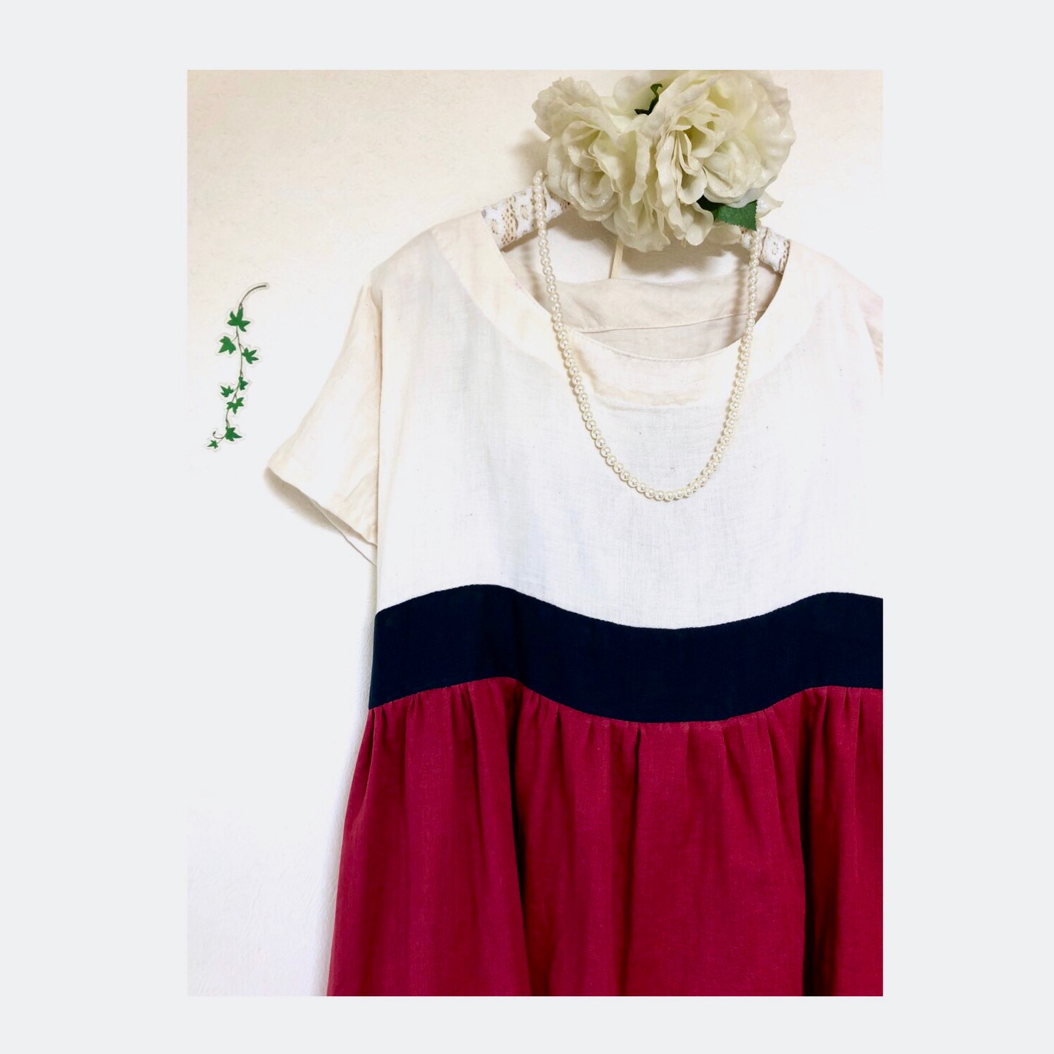 ❤️ハイウエストギャザー❤️体型カバー ❤️コクーンシルエット《海×ガーネット》❤️ダブルガーゼ❤️色変可 6,040円