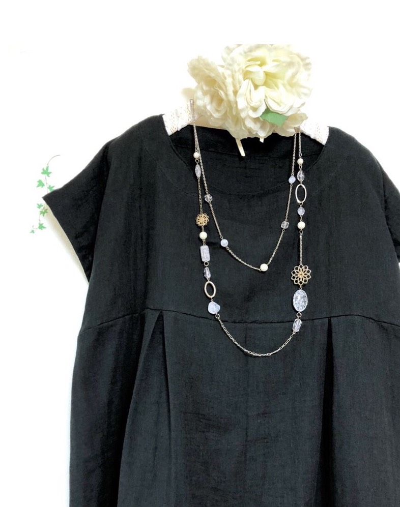 ふわふわ大人のWガーゼ☆ 黒 フレンチ袖❣️