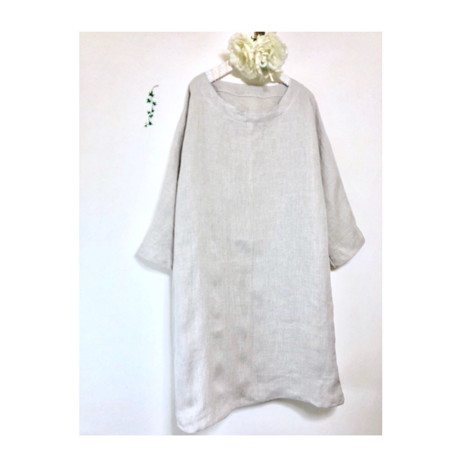 リネン100% ダークアイボリー　シンプル 着丈90cm