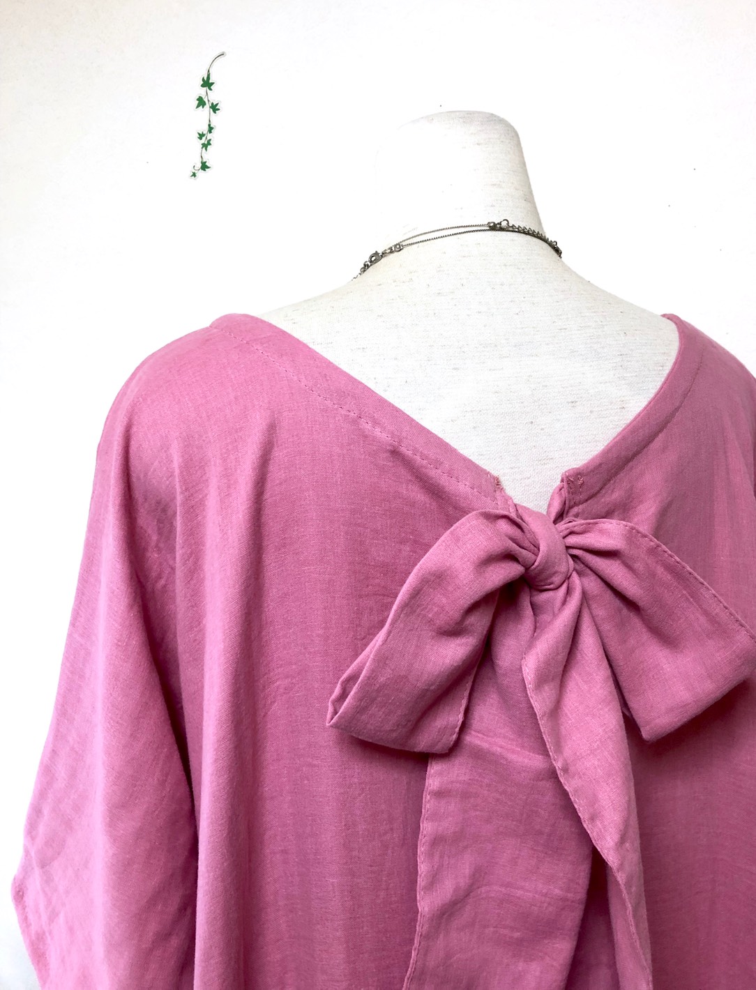 バックリボンのAラインワンピース★大人のWガーゼ★★着丈90cm★フェアリーピンク【カラー変更ok‼️】