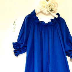 寬鬆粗獷的舒適度❤️ 荷葉邊抽褶長裙❤️ 蓬鬆雙層紗布❤️ 寶藍色❤️ 顏色多變 第1張的照片