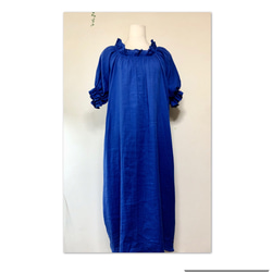 寬鬆粗獷的舒適度❤️ 荷葉邊抽褶長裙❤️ 蓬鬆雙層紗布❤️ 寶藍色❤️ 顏色多變 第2張的照片