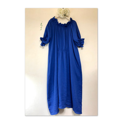 寬鬆粗獷的舒適度❤️ 荷葉邊抽褶長裙❤️ 蓬鬆雙層紗布❤️ 寶藍色❤️ 顏色多變 第3張的照片