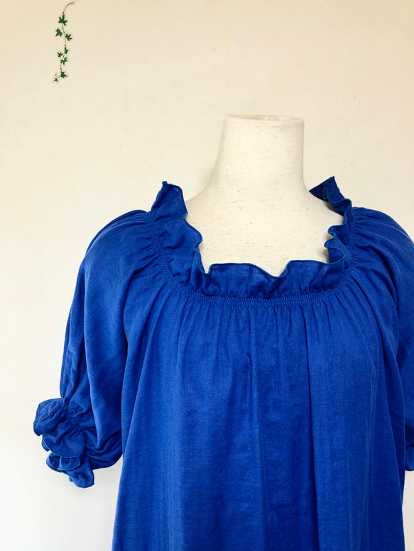 寬鬆粗獷的舒適度❤️ 荷葉邊抽褶長裙❤️ 蓬鬆雙層紗布❤️ 寶藍色❤️ 顏色多變 第4張的照片