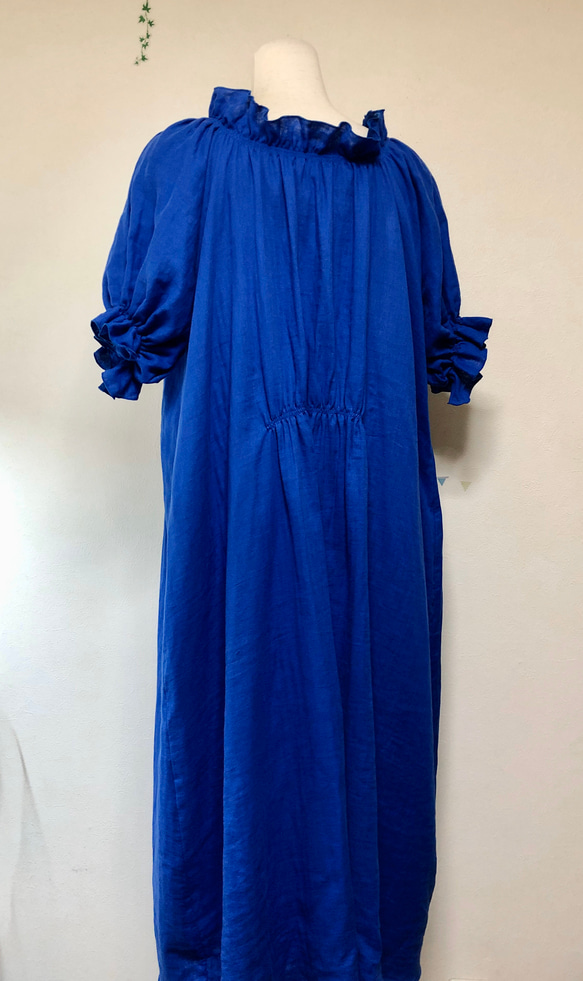寬鬆粗獷的舒適度❤️ 荷葉邊抽褶長裙❤️ 蓬鬆雙層紗布❤️ 寶藍色❤️ 顏色多變 第5張的照片