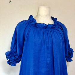 寬鬆粗獷的舒適度❤️ 荷葉邊抽褶長裙❤️ 蓬鬆雙層紗布❤️ 寶藍色❤️ 顏色多變 第6張的照片