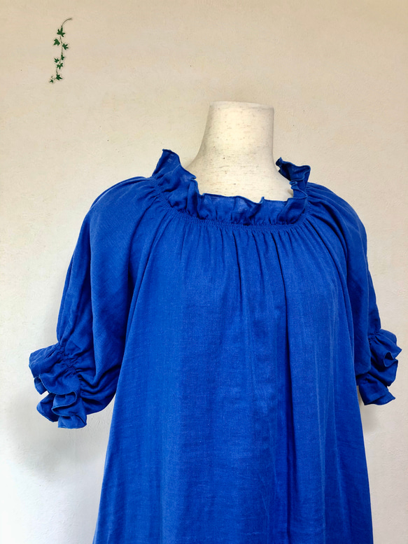 寬鬆粗獷的舒適度❤️ 荷葉邊抽褶長裙❤️ 蓬鬆雙層紗布❤️ 寶藍色❤️ 顏色多變 第6張的照片