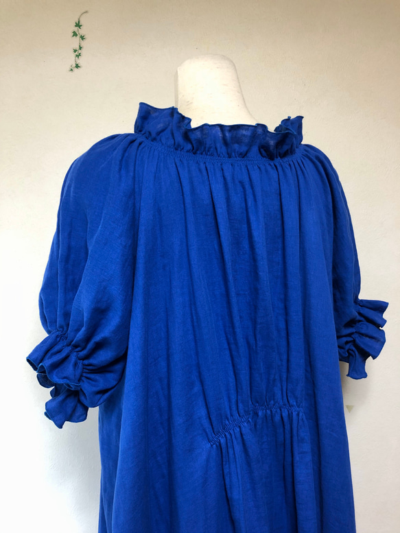 寬鬆粗獷的舒適度❤️ 荷葉邊抽褶長裙❤️ 蓬鬆雙層紗布❤️ 寶藍色❤️ 顏色多變 第8張的照片