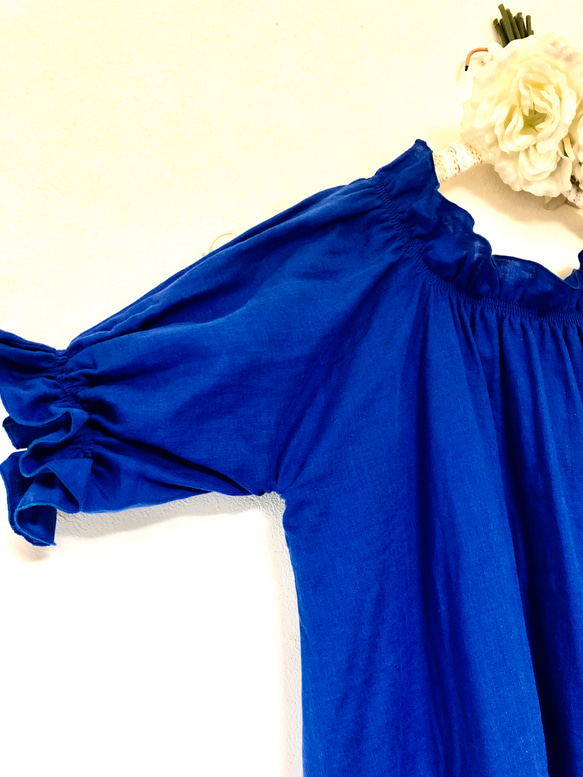 寬鬆粗獷的舒適度❤️ 荷葉邊抽褶長裙❤️ 蓬鬆雙層紗布❤️ 寶藍色❤️ 顏色多變 第9張的照片